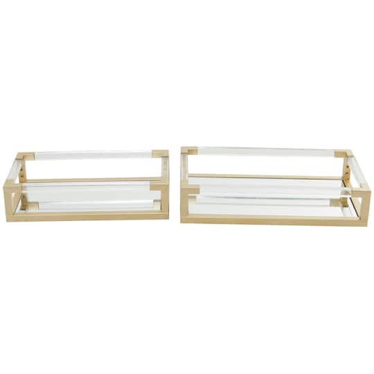CosmoLiving by Cosmopolitan Gold Metal Mirrored Tray Set